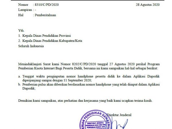 Program Pemberian Kuota Internet Bagi Peserta Didik