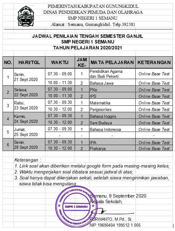 JADWAL PTS GANJIL 2020/2021